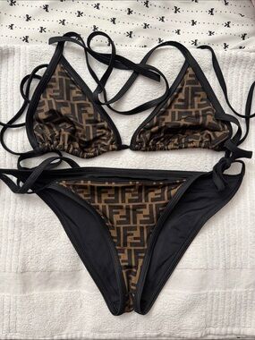 Fendi Brown & Black Logo Triangle Bikini Set